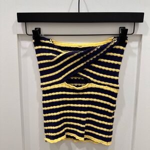 Amazon Yellow & Blue Striped Tube Top, with Open Front Slit